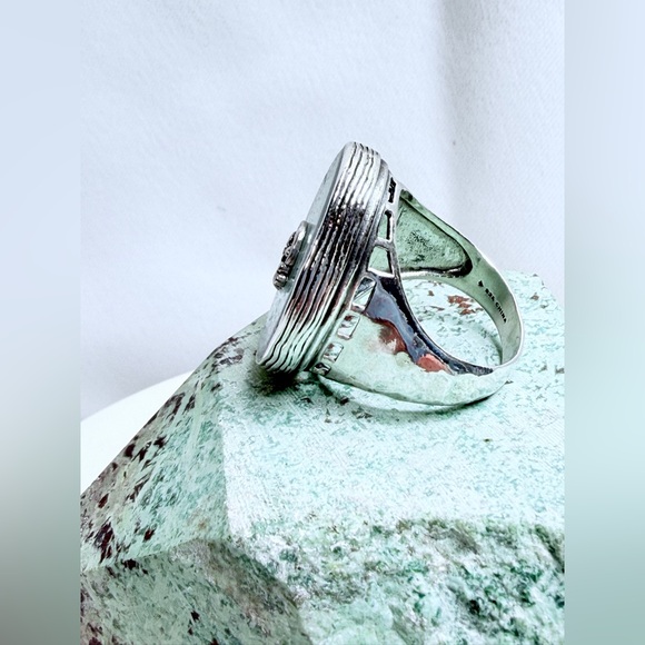 Silpada Vintage Rare Hammered Sterling Silver & Amazonite Oval Statement Ring